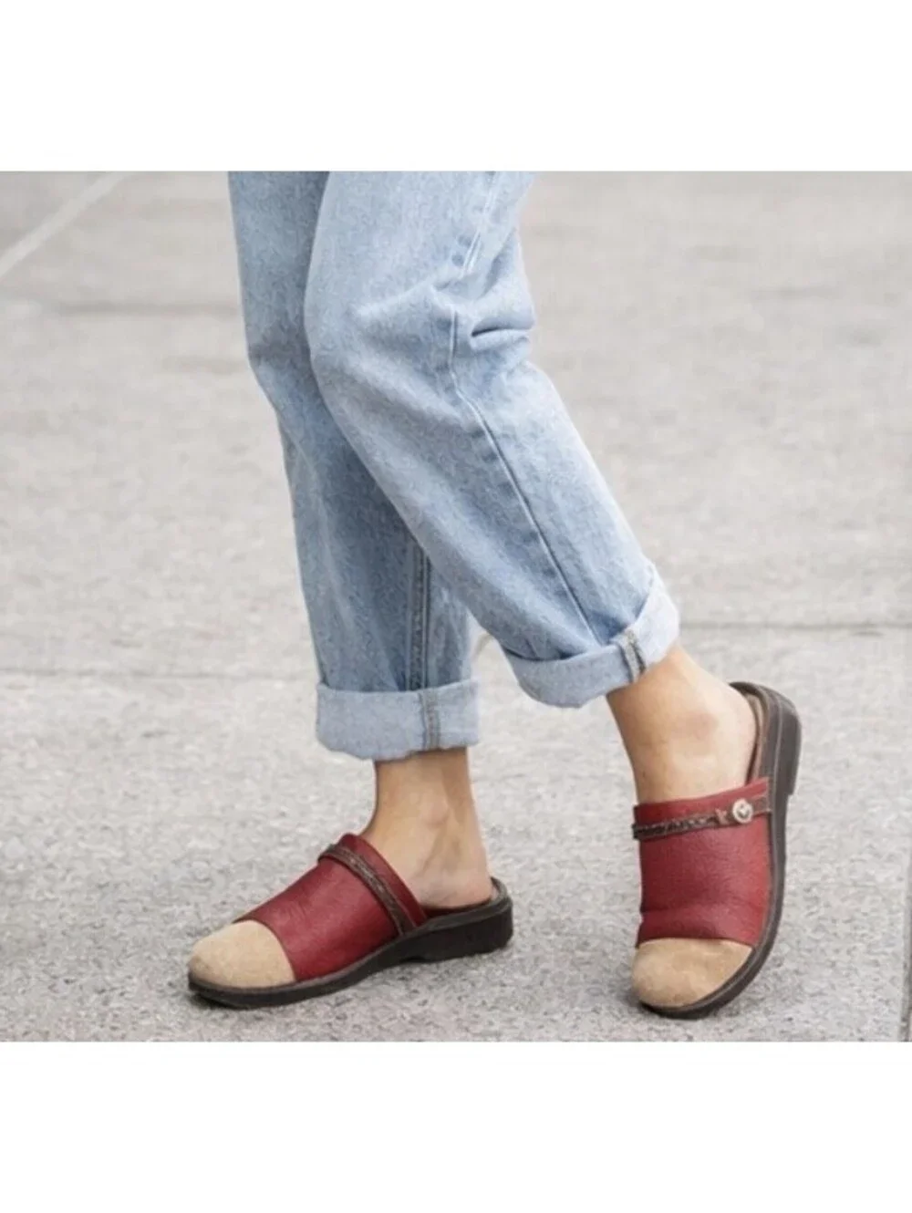 Brighton Size 7 Sandals Red Leather Slip On Open Toe Slide Low Heel Shoes Italy